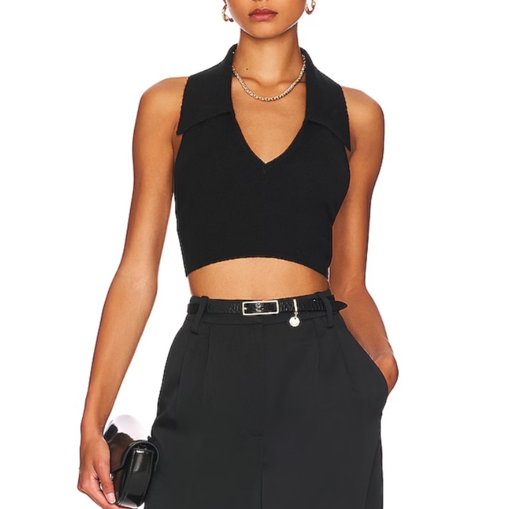 NWT WeWoreWhat Black Sweater Knit Ribbed Texture Collar Halter Top